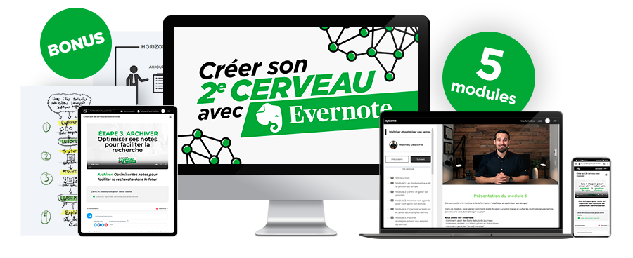 La formation Créer son 2e cerveau avec Evernote sur ordinateur, tablette et téléphone